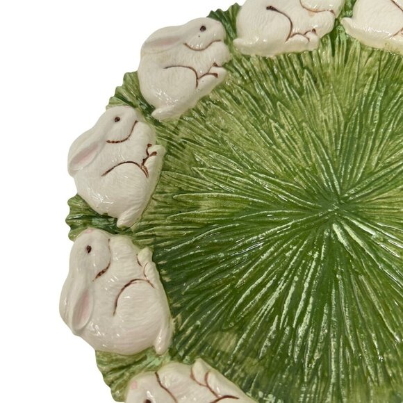 VTG EASTER MAJOLICA RABBITS IN GRASS POTTERY 10 inch PLATE PLATTER HAND PAINTED - Picture 6 of 8